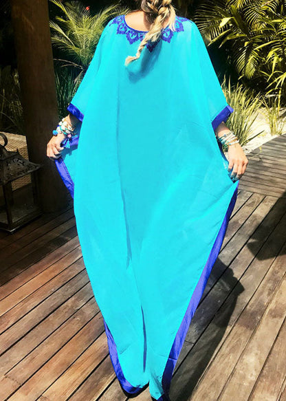 Blue Embroideried Chiffon Beach Gown Summer Dress