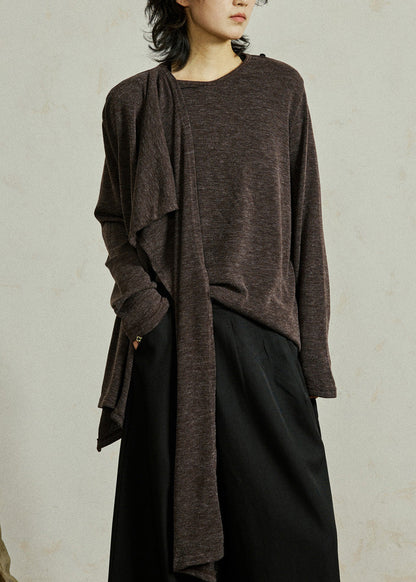 Coffee O-neck Cozy Cotton Top Fall