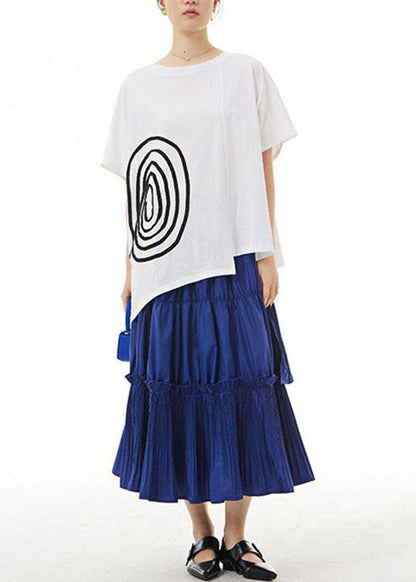 White O Neck Patchwork Cotton T Shirt Tops Summer