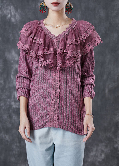 Rose Ruffles Patchwork Knit Sweater Winter