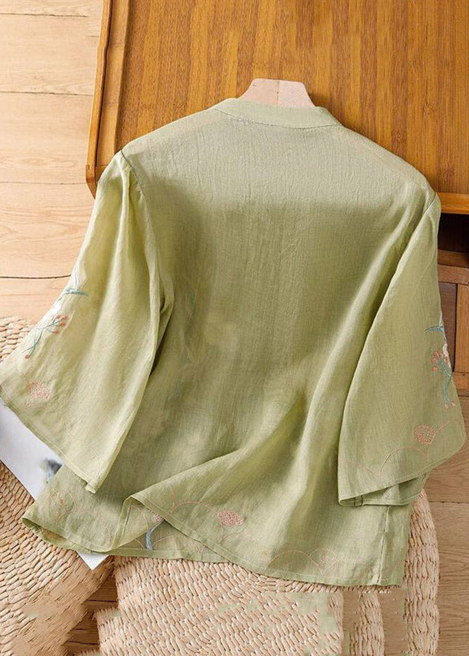 Chinese Style Apricot Embroidered Button Shirt Spring