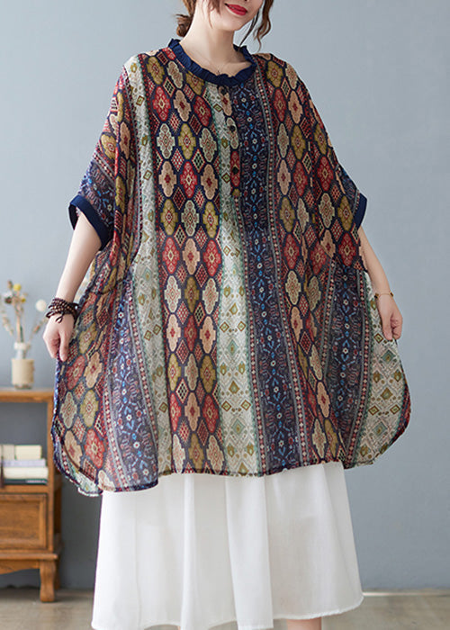 Colorblock Ruffled Print Cotton Tops Summer