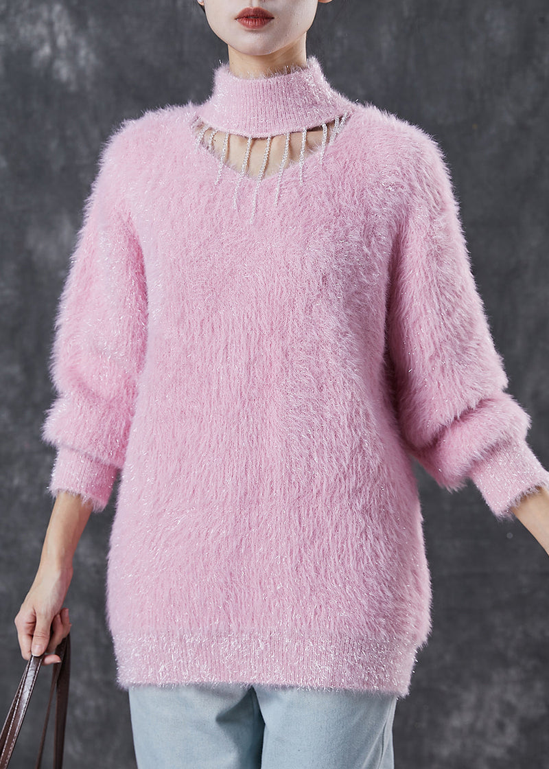 Boutique Purple Tasseled Thick Mink Hair Knitted Pullover Winter