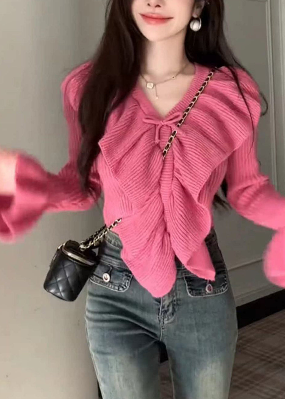 Rose Ruffled Patchwork Cotton Knit Sweaters Spring