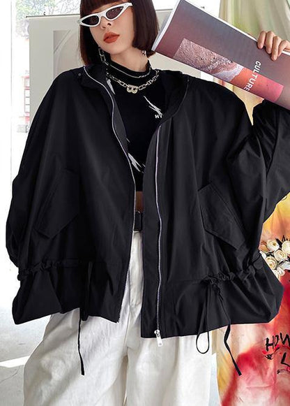Unique Purple Cotton Letter Zippered Hooded Coat Spring