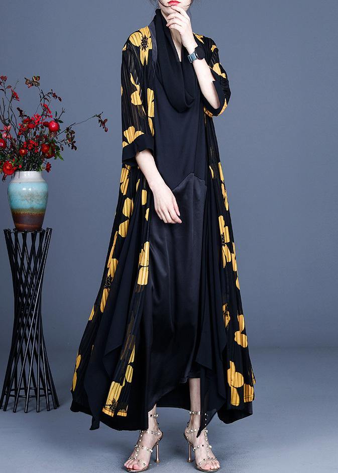 Diy Yellow Summer Three Quarter Sleeve Silk Long Loose Jacket