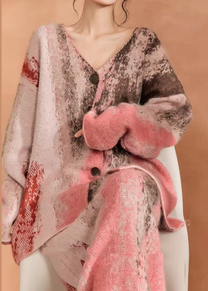 New Print Sweater Cardigan and Skirt Knitted Set for Autumn