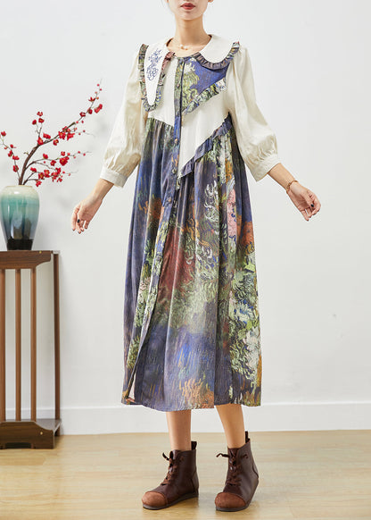Beige Asymmetrical Patchwork Ruffled Shirt Dresses Fall