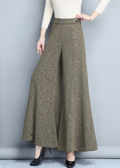Khaki Print High Waist Wide Leg Pants