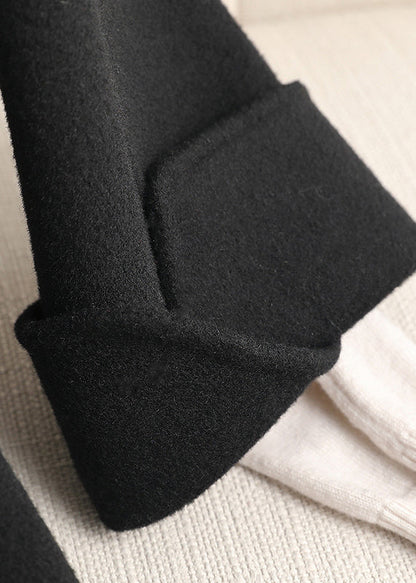 Black Notched Woolen Coats Fall
