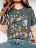 Countryside Cat Embroidery Print T-shirt elevenforest
