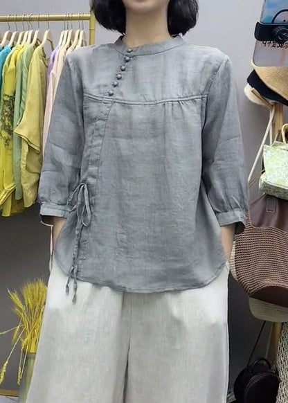 Chinese Style Purple O-neck Lace Up Cotton Top Bracelet Sleeve