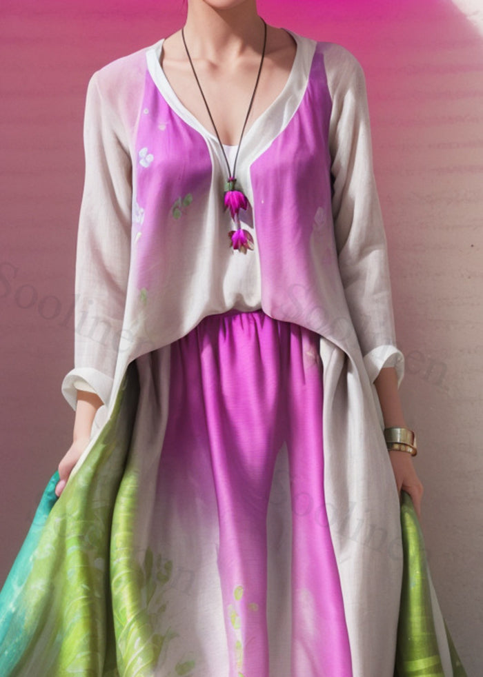 Gradient Color Exra Large Hem Silk Beach Dress Summer