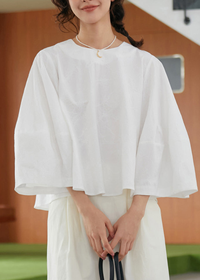 Loose White O-neck Patchwork Cotton T Shirts Fall