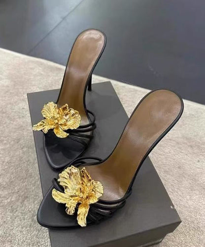 Black Stiletto Faux Leather Splicing Slide Sandals