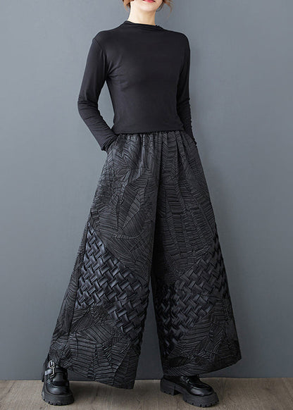 Original Design Black Oversized Jacquard Wide Leg Pants Summer