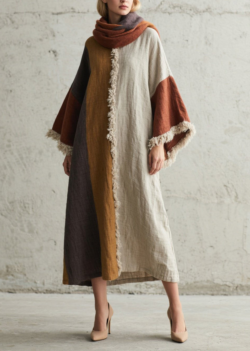 Colorblock Tassel Patchwork Cotton Dresses Fall