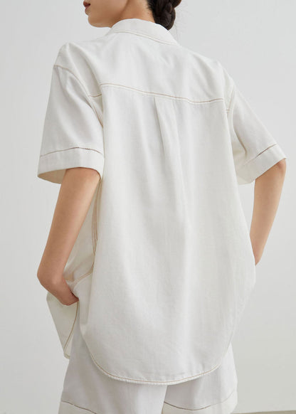 Modern White Peter Pan Collar Denim Two Pieces Set Summer