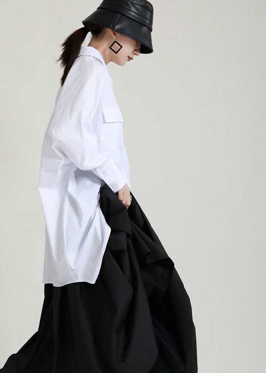 Loose White Button Low High Design Peter Pan Collar Blouses Spring