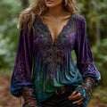 Comstylish Women's Vintage Viking Celtic Knot Art Gradient Pattern V-neck Shirt
