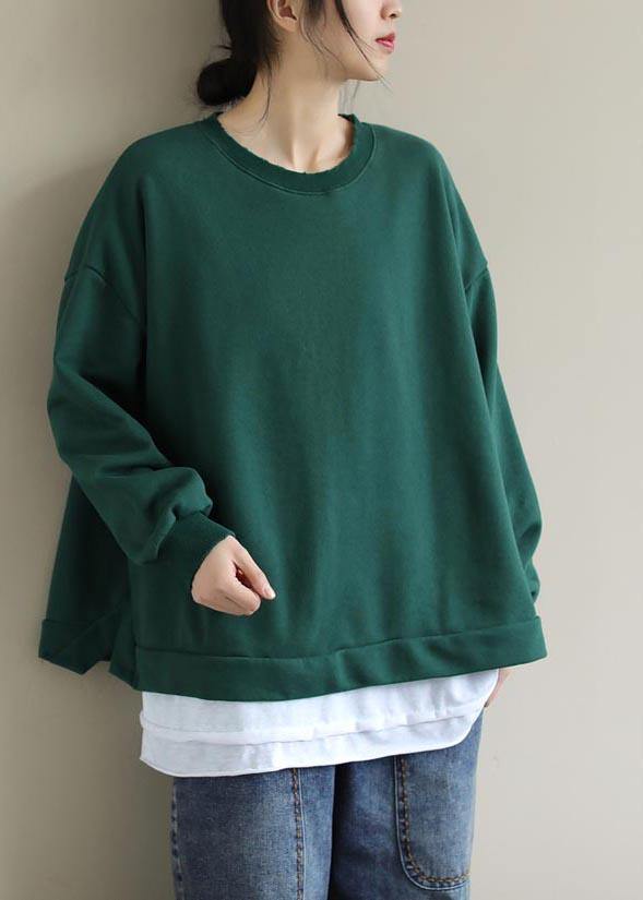 Green Clothes for O Neck False Two Pieces Loose Spring Shirt