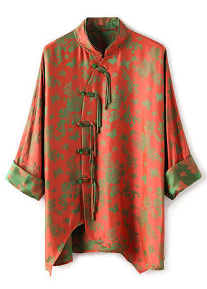 Art Pink Crane Double-layer Collar Asymmetrical Jacquard Silk Shirt Top Fall