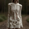 Comstylish Women's Vintage Skull Sequin Knit Crew Neck Mini Skirt