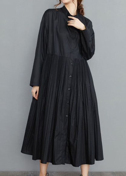 Simple Black Wrinkled Cotton Robe Dresses Spring