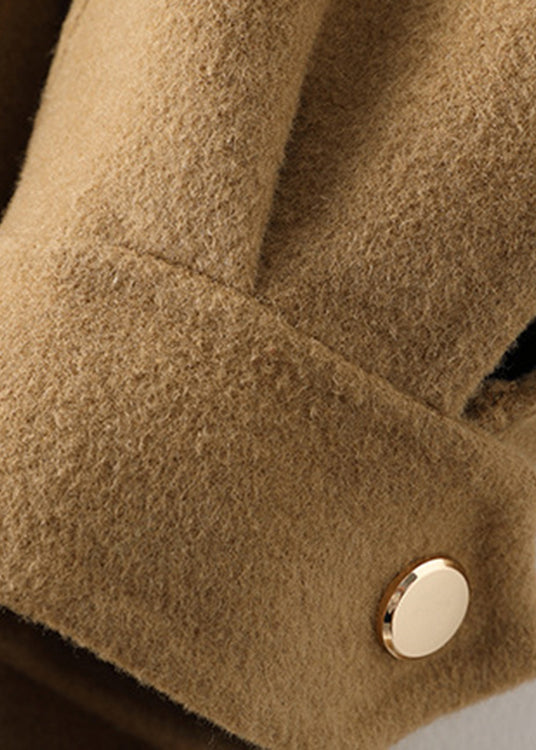 Camel Square Collar Tie Waist Woolen Long Coats Fall