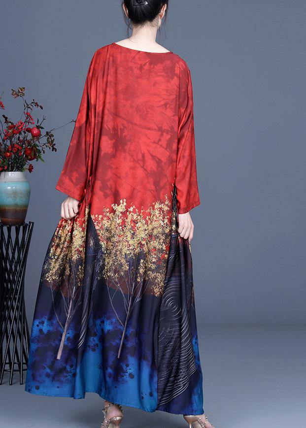 French Red Print Asymmetrical Design Summer Spring Vacation Dresses