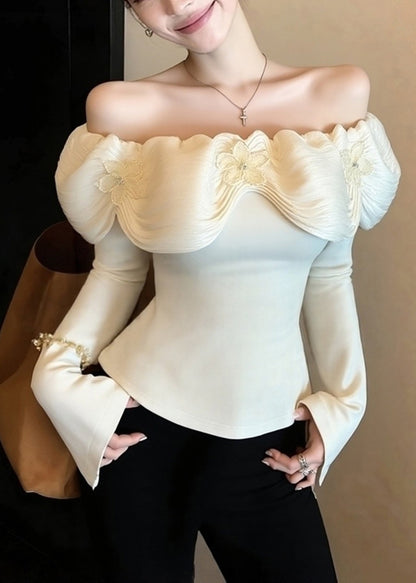 Organic White Cold Shoulder Cotton Blouses Spring