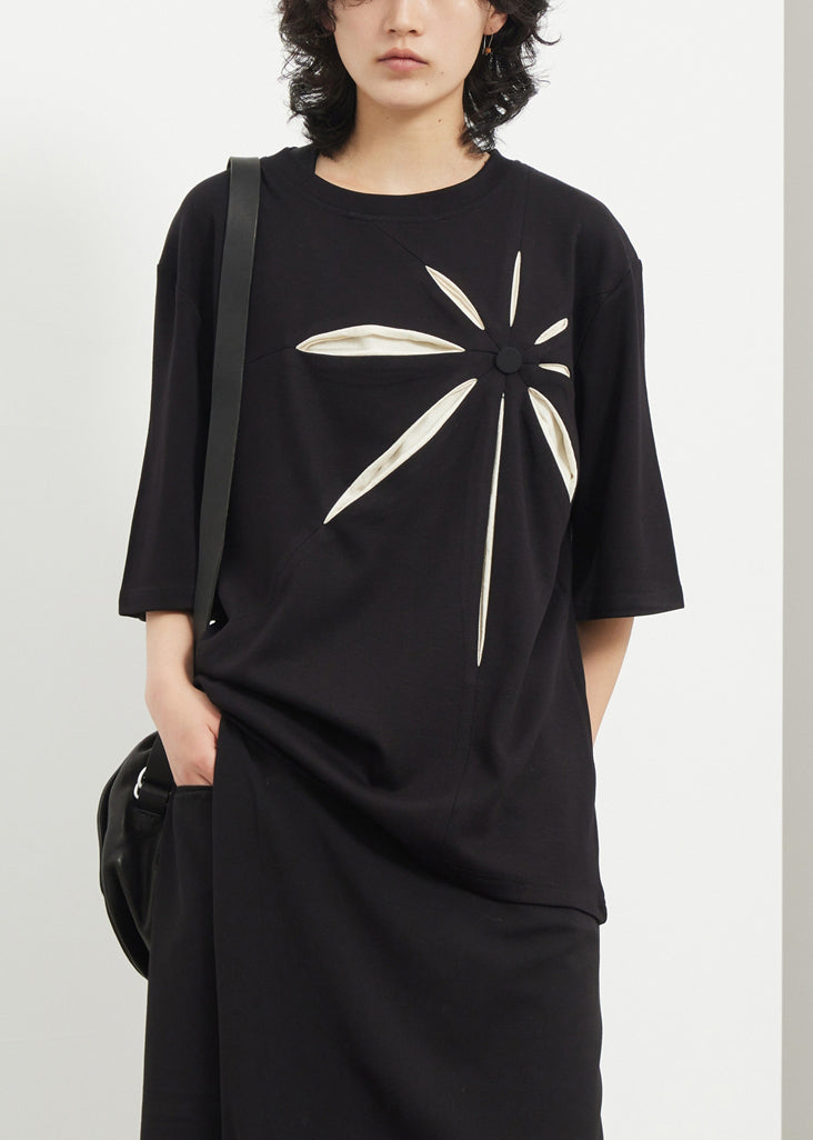Black O-neck Print T Shirt Summer