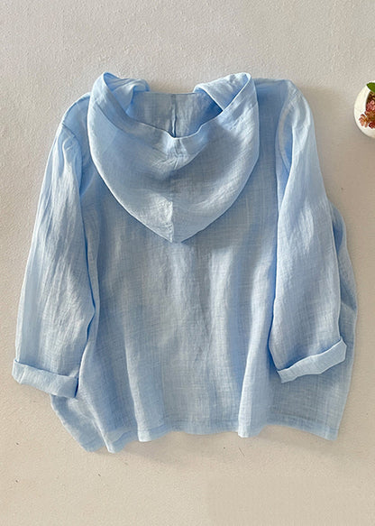 Simple Pink Hooded Button Pockets Cotton Shirt Fall
