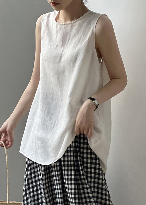 White Cozy Cotton Top O Neck Summer