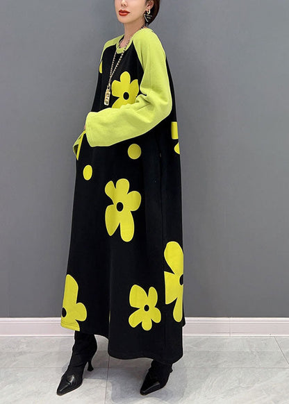 Diy Colorblock O Neck Cotton Long Dress Spring