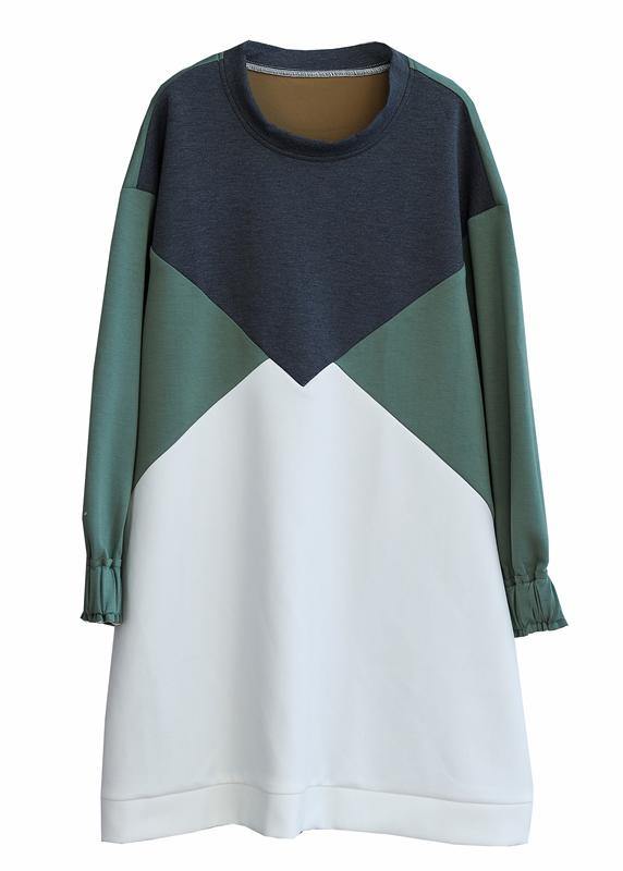 100% O Neck Cotton Spring Clothes Work Outfits Patchwork Dress