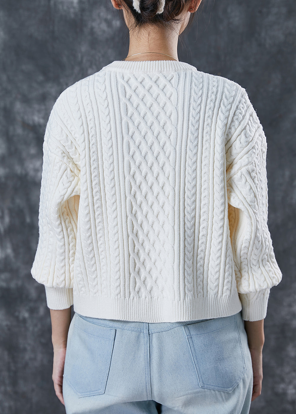 White Warm Cable Knit Pullover Winter