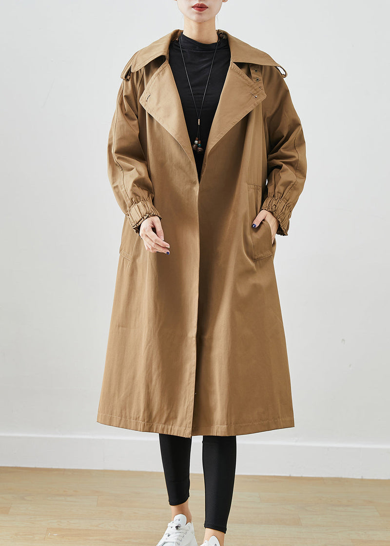 Chocolate Oversized Pockets Cotton Coat Outwear Fall