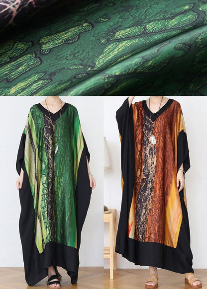 French Green Print Chiffon Patchwork Spring Dress