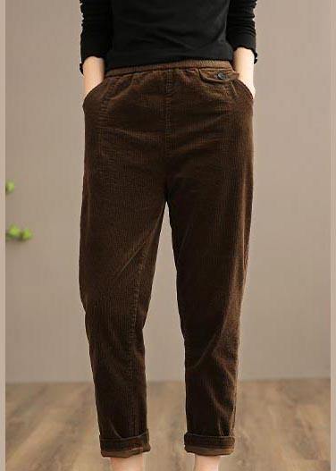 Spring Trousers Chocolate Sewing Elastic Waist Patchwork Pant
