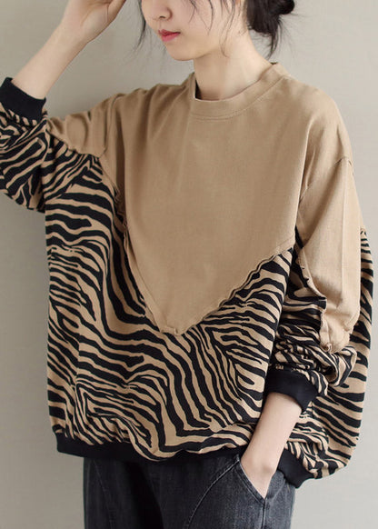 Khaki Leopard Wrinkled Sweatshirt Long Sleeve