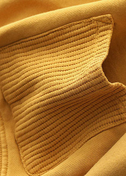 Yellow V Neck Pockets Coats Long Sleeve