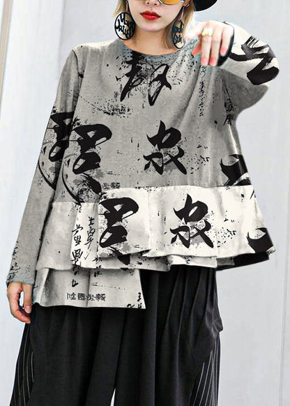 Classy Gray Text Cotton Shirts Patchwork Box Fall Shirts