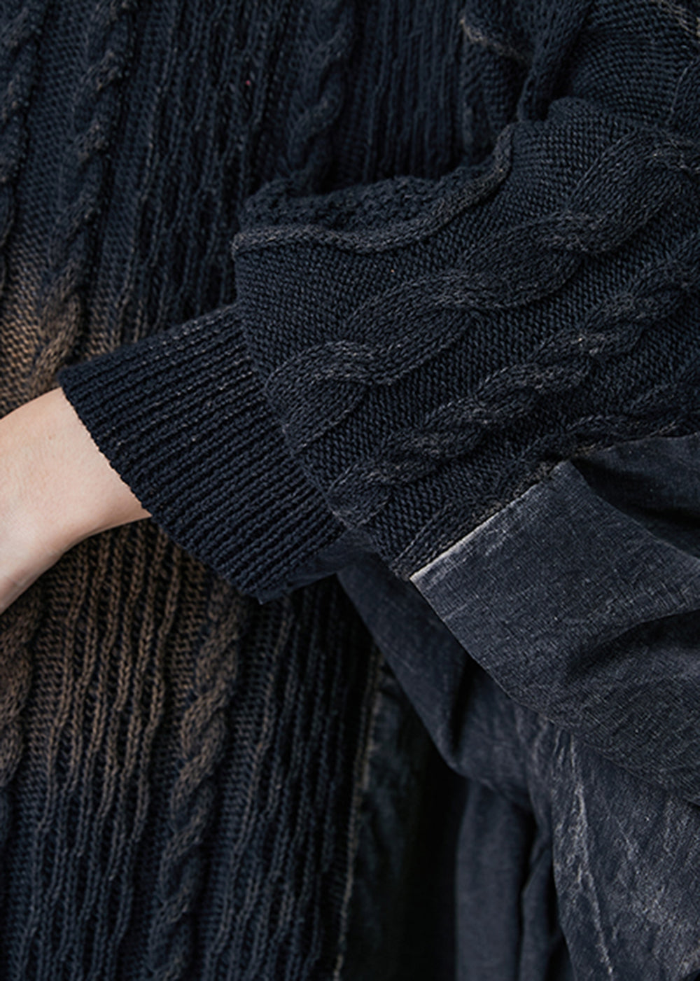 Black Asymmetrical Oversized Patchwork Knit Tops Spring