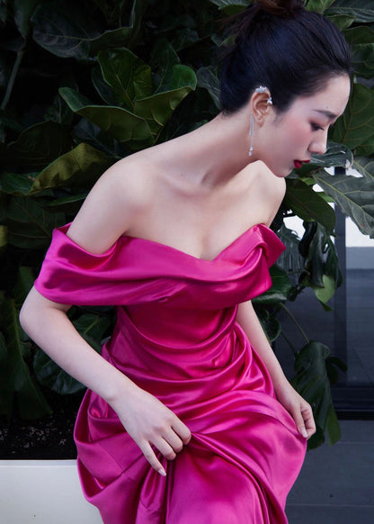 Rose Bustier Top Side Open Silk Maxi Dresses Short Sleeve Summer