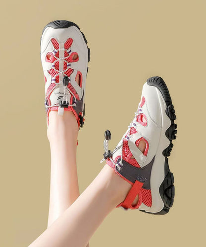 Red Platform Sandals Hollow Out Breathable Mesh