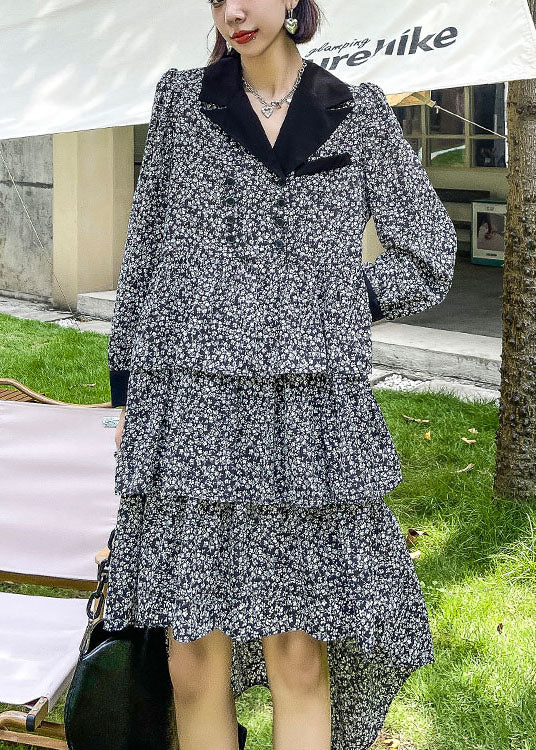 Peter Pan Collar Print Button Fall Party Dress Long Sleeve