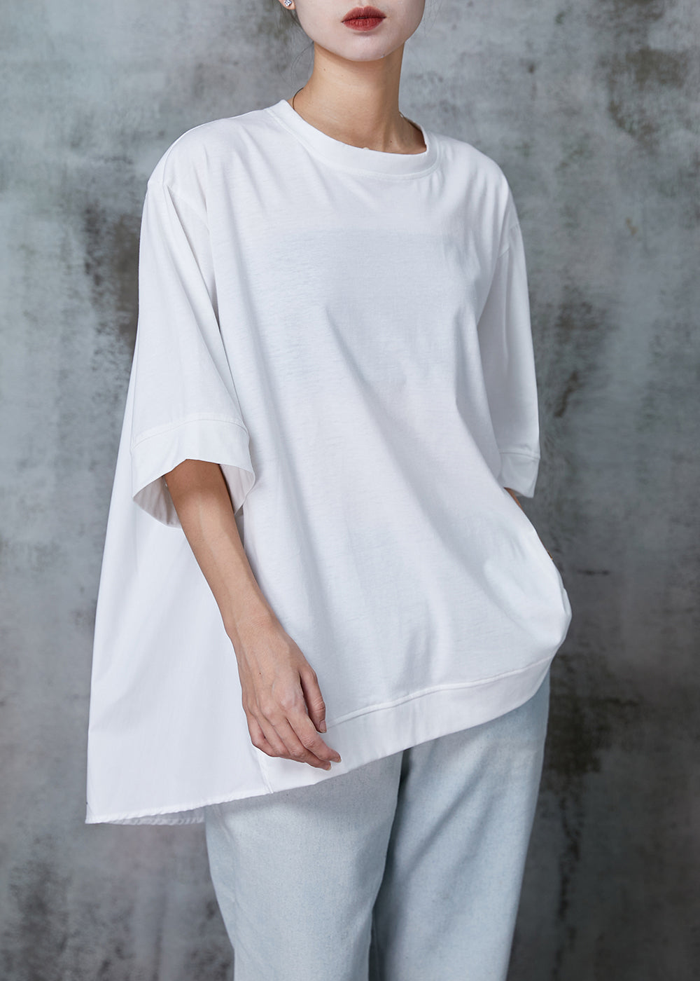 Green Cotton Pullover Sweatshirt Oversized Half Sleeve Summer