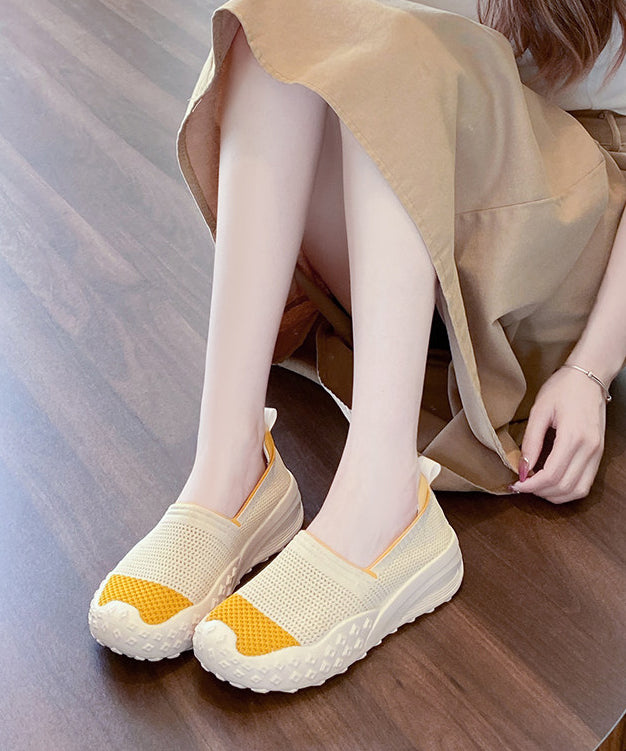 Beige Flat Shoes Knit Fabric Classy Flats