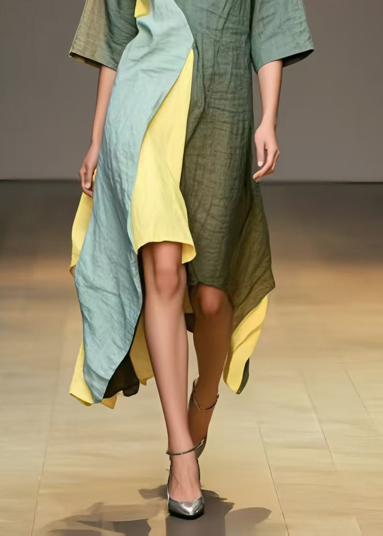 Multicolour Asymmetrical Patchwork Cotton Long Dresses Summer